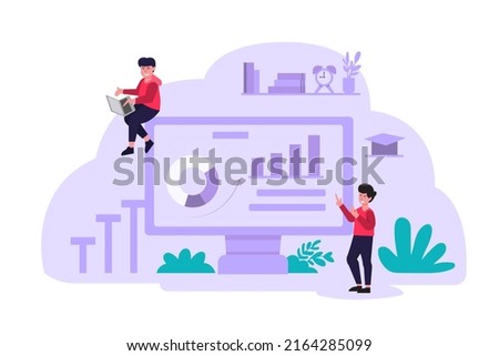 Flat illustration concept businessman looking at company profitable income graph It is statistical data that can be used to develop the organization.