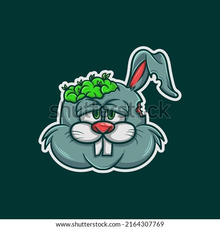 A vector of bunny rabbit with green weed brain illustration