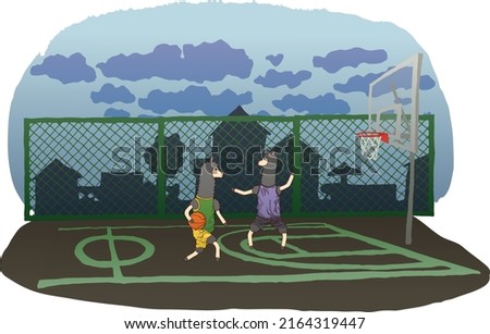 Illustration of lamas playing basketball. Animals, competition, outdoor area, eps ready to use. For your design