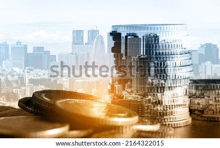 Finance and money technology background concept of business prosperity and asset management . Creative graphic show economy and financial growth by investment in valuable asset to gain wealth profit . Royalty-Free Stock Photo #2164322015