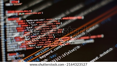 Laptop Display Closeup Photo. Information technology website coding standards for web design Programmer developer screen.