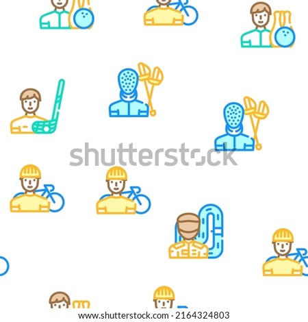 Male Sport Activities Vector Seamless Pattern Color Line Illustration