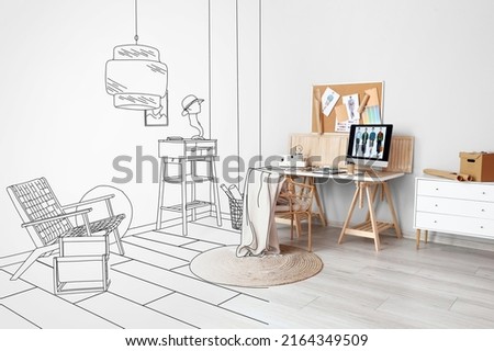 New interior of fashion designer's office with modern workplace