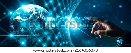 Businessman touching global network and data exchange connection. Business of internet. Big data visualization. global business. Social network communication. Science. Internet technology. 
