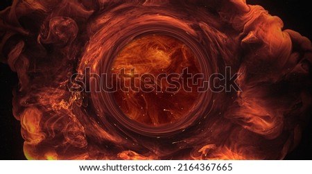 Ink water round portal. Color mist flow. Logo reveal effect. Brown orange fume mix motion abstract art background shot on Red Cinema camera 6k. Royalty-Free Stock Photo #2164367665