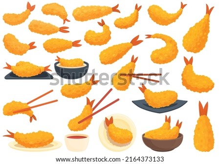 Tempura icons set cartoon vector. Appetizer shrimp. Fried deep Royalty-Free Stock Photo #2164373133