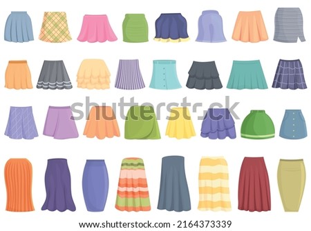 Skirt icons set cartoon vector. Clothes apparel. Mini short Royalty-Free Stock Photo #2164373339