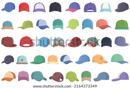Cap icons set cartoon vector. Baseball hat. Sport head