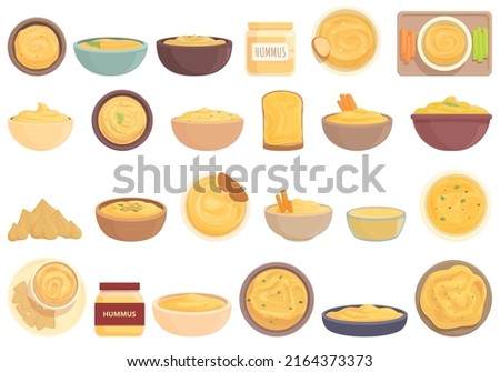 Hummus icons set cartoon vector. Food pita. Arabic bean Royalty-Free Stock Photo #2164373373