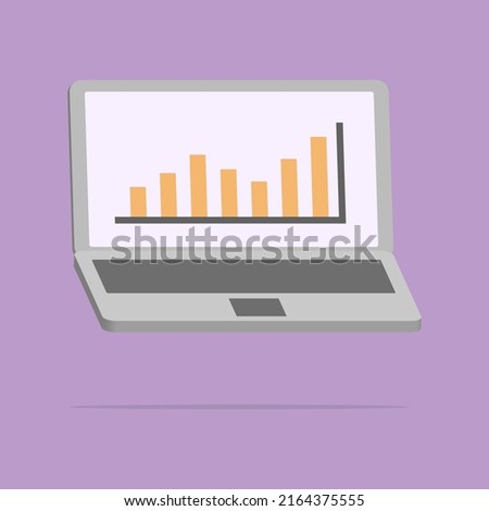 3d laptop with statistics in minimal cartoon style