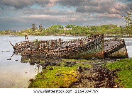 14.05.2022 Isle of Iona, Inner Hebrides, Scotland, Uk. Abandoned and derelicvt boats at Salen on the isle of Mull Royalty-Free Stock Photo #2164394969