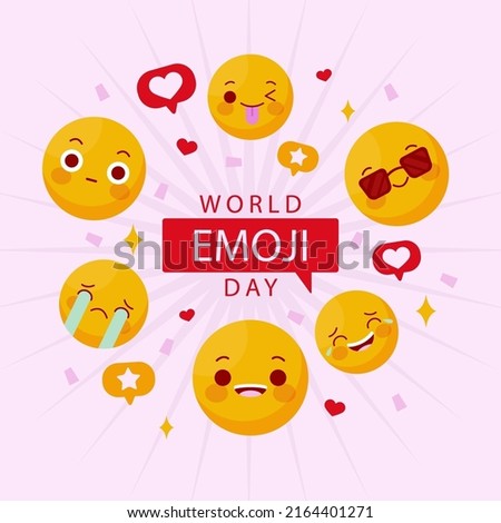 Flat world emoji day illustration with emoticons Vector illustration. Royalty-Free Stock Photo #2164401271