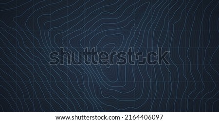 Vector Abstract Topographic Map Conceptual Pale Dark Blue Wallpaper. Geographic Topology Structure With Depth Elevation. Topography Relief Territory Cartography Art Wide Background Royalty-Free Stock Photo #2164406097