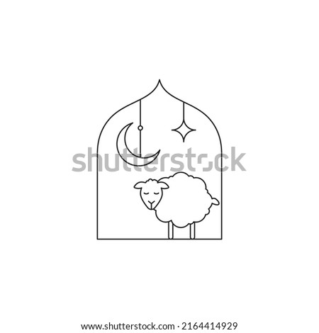 Mosque and sheep concept line icon. Simple element illustration. Mosque and sheep concept outline symbol design from Eid Al Adha set. Can be used for web and mobile on white background Royalty-Free Stock Photo #2164414929