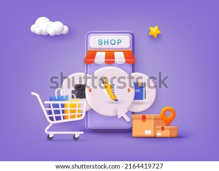Online shopping on application and website concept, digital marketing online, shopping cart with new items on smartphone screen. 3D Web Vector Illustrations. Royalty-Free Stock Photo #2164419727