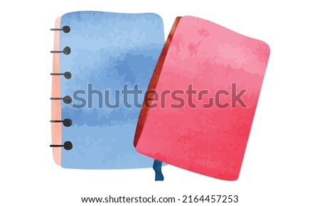 Set of multicolored notebook minimalist style watercolor drawing vector isolated on white background. Watercolor notebook hand draw artistic clipart
