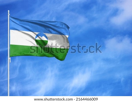 National flag of Kabardino Balkaria on a flagpole