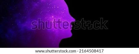 Vector illustration of human head with starry space background. Artificial intelligence or cosmic consciousness concept Royalty-Free Stock Photo #2164508417