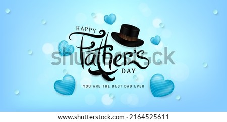 illustration of happy father day lettering fonts with hat and moustache designs for website header, landing page, ads campaign marketing, social media posts, advertisement, advertising, billboard sign Royalty-Free Stock Photo #2164525611