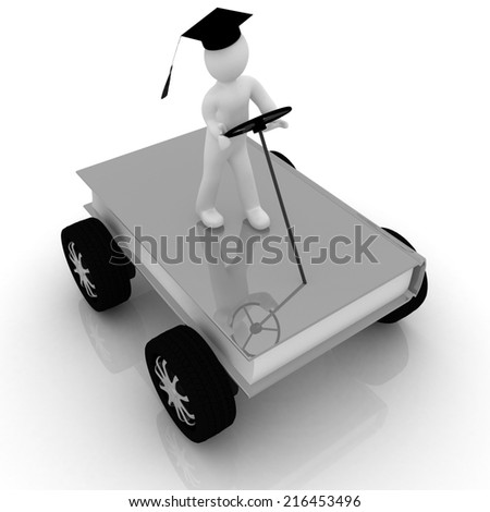 on race cars in the world of knowledge. The concept of rapid learning on a white background