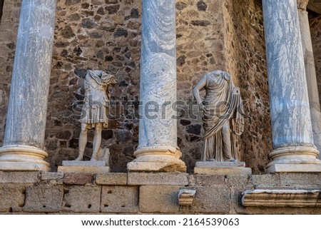 Roman Amphitheatre in Merida, Augusta Emerita in Extremadura, Spain. Roman City - Temples, Theatres, Monuments, Sculptures and Arenas Royalty-Free Stock Photo #2164539063