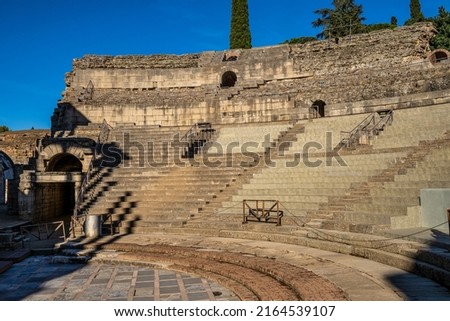 Roman Amphitheatre in Merida, Augusta Emerita in Extremadura, Spain. Roman City - Temples, Theatres, Monuments, Sculptures and Arenas Royalty-Free Stock Photo #2164539107