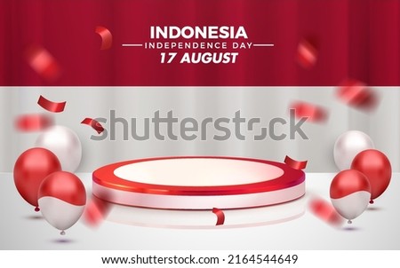 indonesia independence day 17 august 3d rendered luxury red podium with white curtain showcase Royalty-Free Stock Photo #2164544649