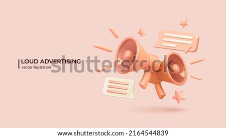 Marketing or advertising concept, 3d megaphone loudspeaker in realistic cute cartoon style. Vector illustration Royalty-Free Stock Photo #2164544839
