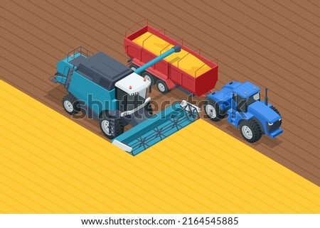 Grain harvesting combine. Combine harvester harvests ripe wheat. Agriculture concept. Reaping, threshing, gathering, and winnowing Royalty-Free Stock Photo #2164545885