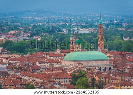 View of the Basilica Palladiana and the Vicenza Skyline from Mount Berico, Veneto, Italy, Europe, World Heritage Site
