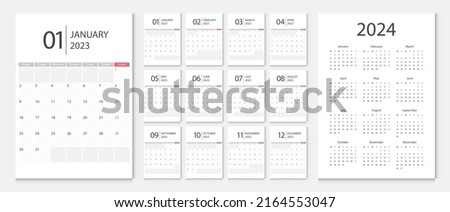 Calendar 2023, calendar 2024 week start Monday corporate design template vector. Royalty-Free Stock Photo #2164553047