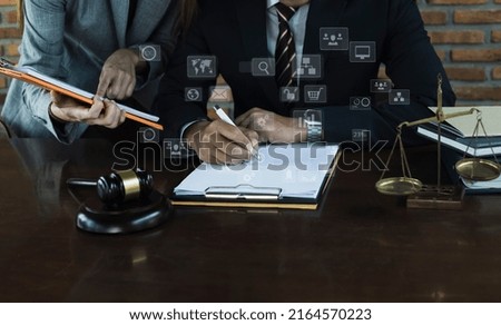 selective focus of Lawyer meeting and lawyer working on table office, law and justice concept.