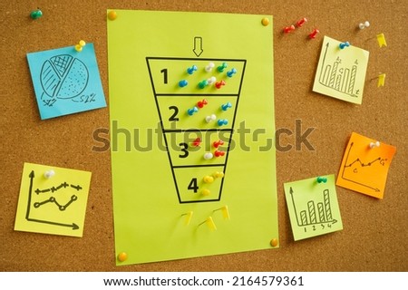 A Sales funnel pinned to the board. Royalty-Free Stock Photo #2164579361