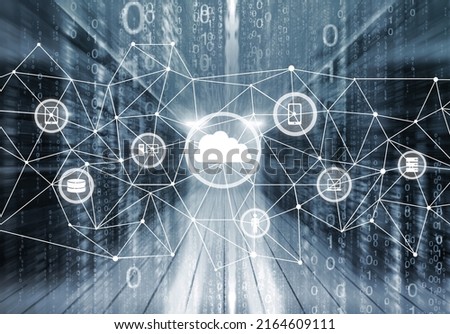 Cloud computer and online data storage with tacit intelligent sharing software. Concept of smart digital transformation and technology