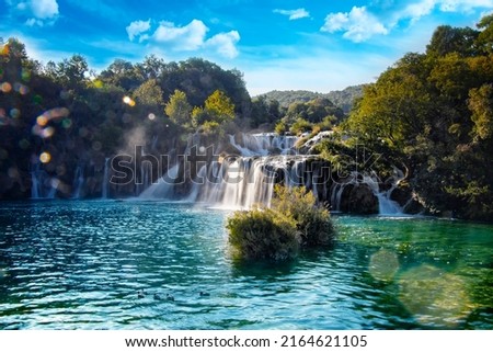 Beautiful waterfall in Krka National Park - Skradin, Dalmatia Croatia, Europe. Royalty-Free Stock Photo #2164621105