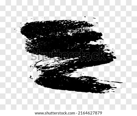 Black brush stroke. Hand drawn ink spot isolated on transparent background. Vector illustration