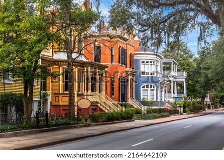 Savannah, Georgia, USA downtown historic views along Whitaker Street. Royalty-Free Stock Photo #2164642109