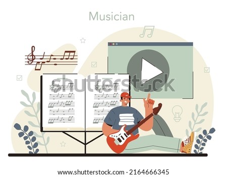 Composer. Author making and playing music with professional equipment. Talented songwriter, classic, jazz and rock music composing. Flat vector illustration. Royalty-Free Stock Photo #2164666345