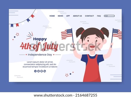 4th of July Happy Independence Day USA Landing Page Social Media Template Vector Cartoon Illustration