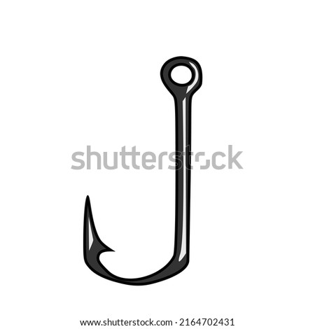 fishing hook icon.Rounded material with pointed ends and spines.There is a hole for attaching to the fishing line.Isolated vector illustration on a white background.