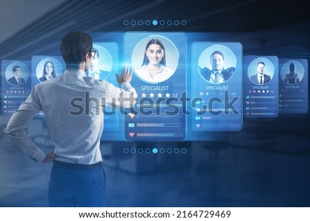 Human resource management concept. CV online to choose the perfect employee for business. Modern technologies for simplifying the human resources system. HR (human resources) technology.  Royalty-Free Stock Photo #2164729469