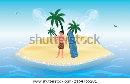 Happy surfer with surfboard man surfing vector illustration 