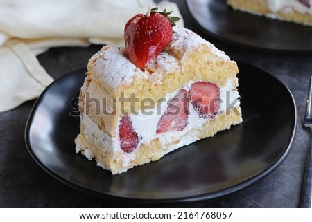 Strawberry log cake. close up