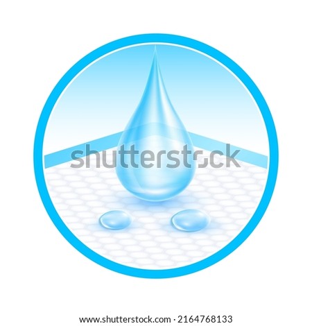 Water droplets on disposable close up. For elderly and bedridden people with urinary incontinence. Soft protection and convenient. Blue diaper pads Isolated on white background. 3D vector.  Royalty-Free Stock Photo #2164768133