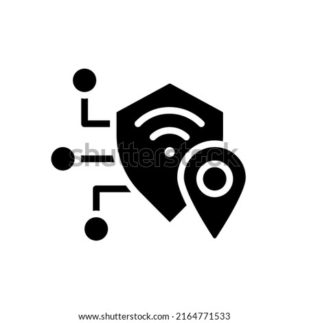 VPN black glyph icon. Virtual private network. Protected internet connection. Encrypt internet traffic. Silhouette symbol on white space. Solid pictogram. Vector isolated illustration