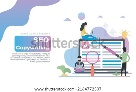 Cartoon banner with freelancers and inscription on white background