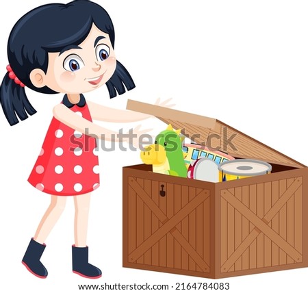 A girl putting her toy into the box illustration