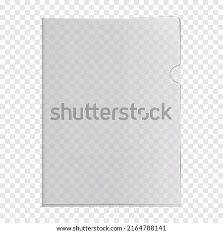 Clear L-shape plastic file folder pocket on transparent background realistic mock-up. PVC corner document sleeve jacket vector mockup Royalty-Free Stock Photo #2164788141