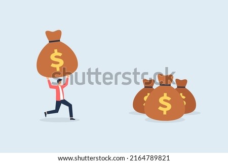 Businessman brings big money bag to invest. Vector illustration