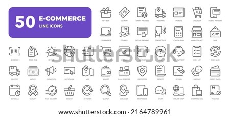 E-Commerce line web icon set. Outline icons collection. Vector illustration Royalty-Free Stock Photo #2164789961